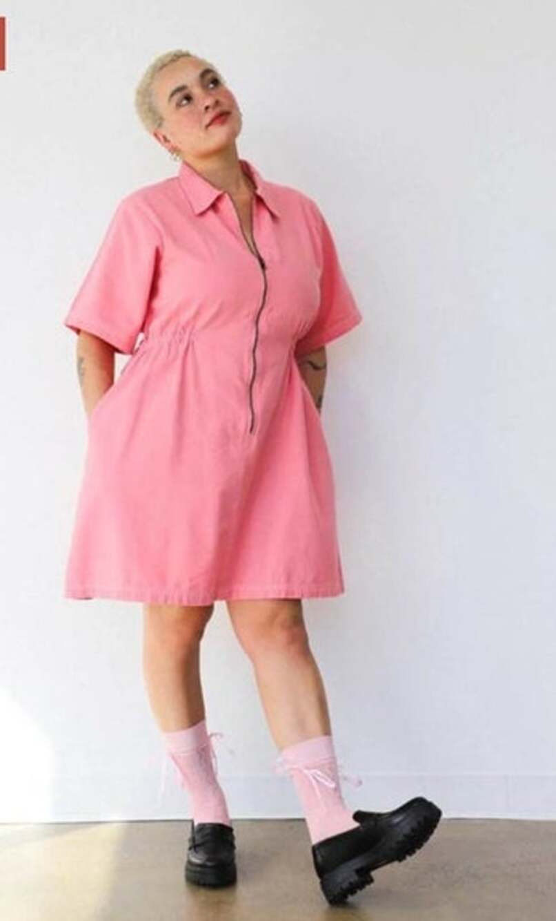 NOBLE Sz L Large Adult Utility Dress Zip Front Petal Pink Cotton